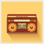 Classic 80S Boombox Portable Cassette Tape Player on Retro Background Detailed Vector Icon-Viktorus-Stretched Canvas