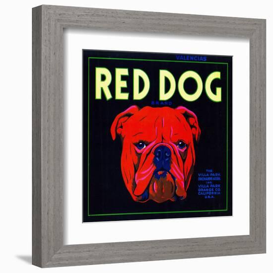 Villa Park, California, Red Dog Brand Citrus Label-Lantern Press-Framed Art Print