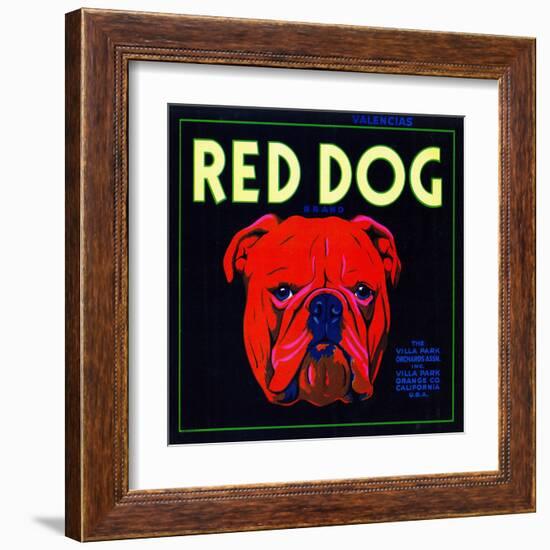 Villa Park, California, Red Dog Brand Citrus Label-Lantern Press-Framed Art Print