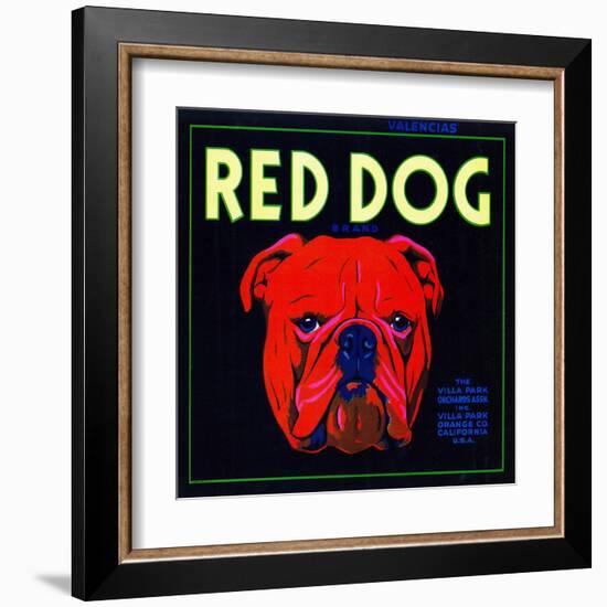 Villa Park, California, Red Dog Brand Citrus Label-Lantern Press-Framed Art Print