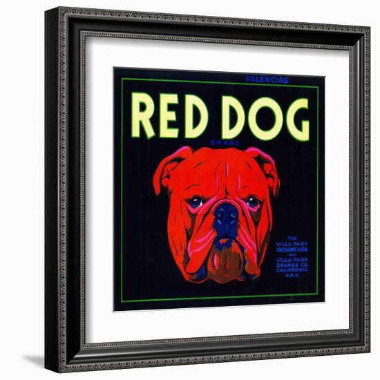 Villa Park, California, Red Dog Brand Citrus Label-Lantern Press-Framed Art Print