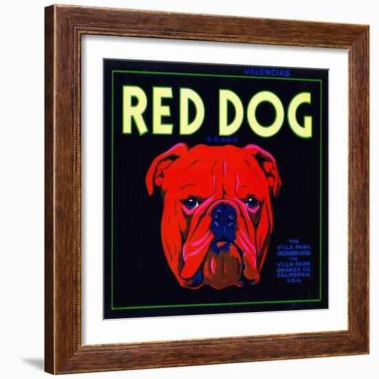 Villa Park, California, Red Dog Brand Citrus Label-Lantern Press-Framed Art Print