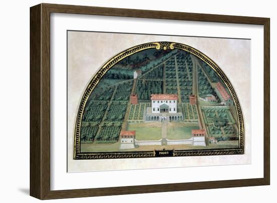 Villa Poggio a Caiano from a Series of Lunettes Depicting Views of the Medici Villas, 1599-Giusto Utens-Framed Giclee Print