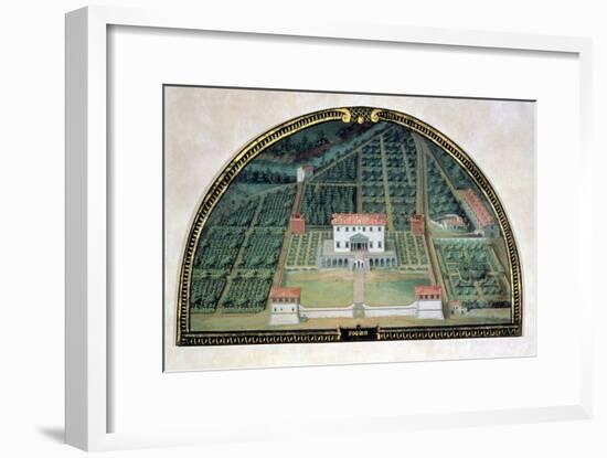 Villa Poggio a Caiano from a Series of Lunettes Depicting Views of the Medici Villas, 1599-Giusto Utens-Framed Giclee Print