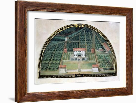 Villa Poggio a Caiano from a Series of Lunettes Depicting Views of the Medici Villas, 1599-Giusto Utens-Framed Giclee Print