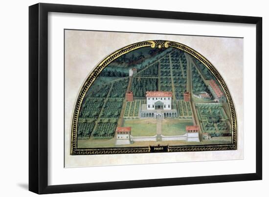 Villa Poggio a Caiano from a Series of Lunettes Depicting Views of the Medici Villas, 1599-Giusto Utens-Framed Giclee Print