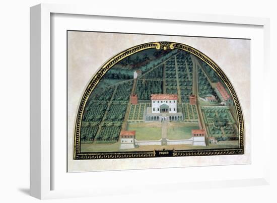 Villa Poggio a Caiano from a Series of Lunettes Depicting Views of the Medici Villas, 1599-Giusto Utens-Framed Giclee Print