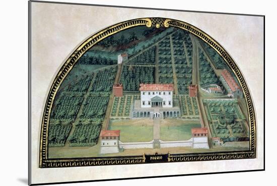 Villa Poggio a Caiano from a Series of Lunettes Depicting Views of the Medici Villas, 1599-Giusto Utens-Mounted Giclee Print