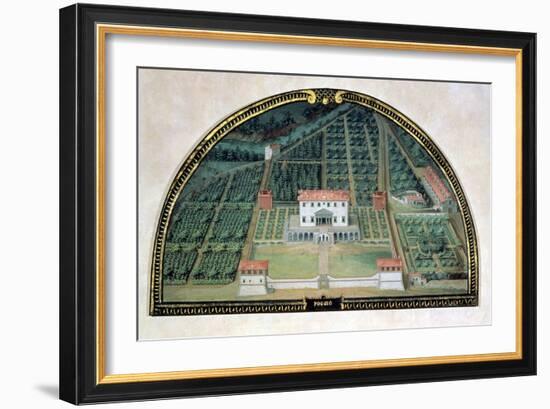 Villa Poggio a Caiano from a Series of Lunettes Depicting Views of the Medici Villas, 1599-Giusto Utens-Framed Giclee Print