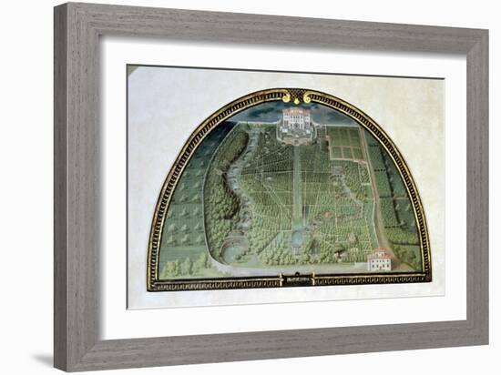 Villa Pratolino from a Series of Lunettes Depicting Views of the Medici Villas, 1599-Giusto Utens-Framed Giclee Print