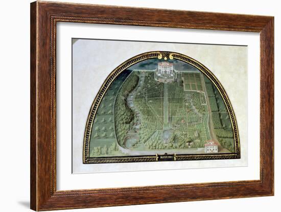 Villa Pratolino from a Series of Lunettes Depicting Views of the Medici Villas, 1599-Giusto Utens-Framed Giclee Print