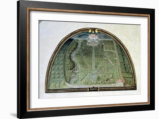 Villa Pratolino from a Series of Lunettes Depicting Views of the Medici Villas, 1599-Giusto Utens-Framed Giclee Print