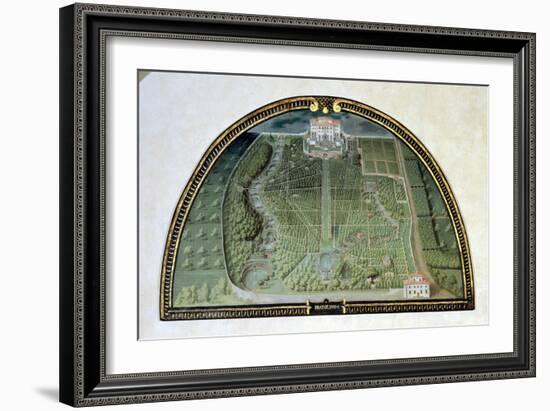 Villa Pratolino from a Series of Lunettes Depicting Views of the Medici Villas, 1599-Giusto Utens-Framed Giclee Print