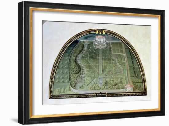 Villa Pratolino from a Series of Lunettes Depicting Views of the Medici Villas, 1599-Giusto Utens-Framed Giclee Print