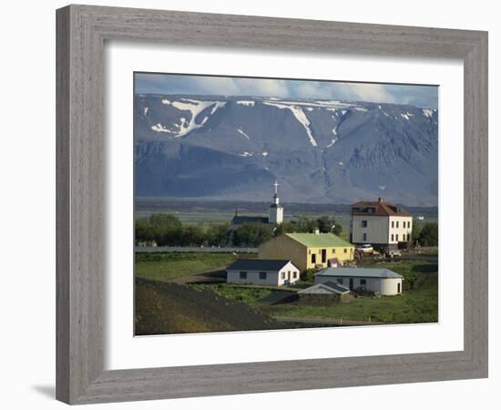 Village and Church South of Lake Myvatn with Hills in the Background, at Skutustadir, Iceland-Waltham Tony-Framed Photographic Print