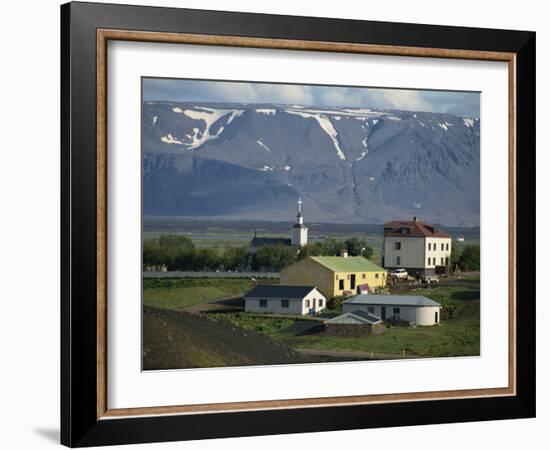 Village and Church South of Lake Myvatn with Hills in the Background, at Skutustadir, Iceland-Waltham Tony-Framed Photographic Print