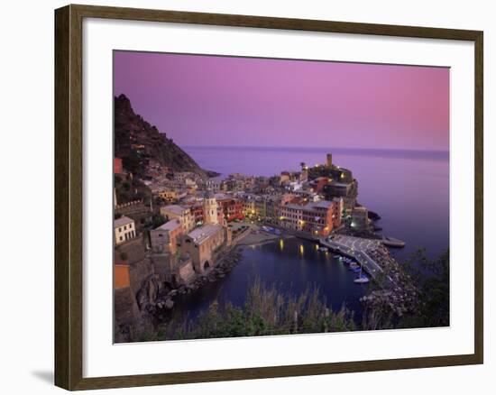Village and Harbour at Dusk, Vernazza, Cinque Terre, Liguria, Italy, Mediterranean-Patrick Dieudonne-Framed Photographic Print