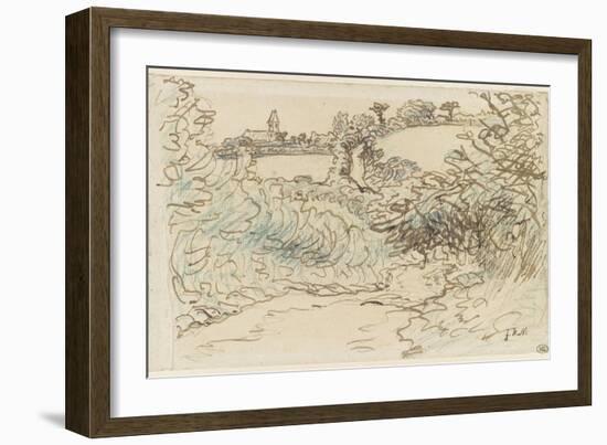 Village avec une ?ise devant un terrain de brousailles et d'arbres-Jean-François Millet-Framed Giclee Print