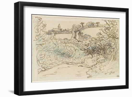 Village avec une ?ise devant un terrain de brousailles et d'arbres-Jean-François Millet-Framed Giclee Print