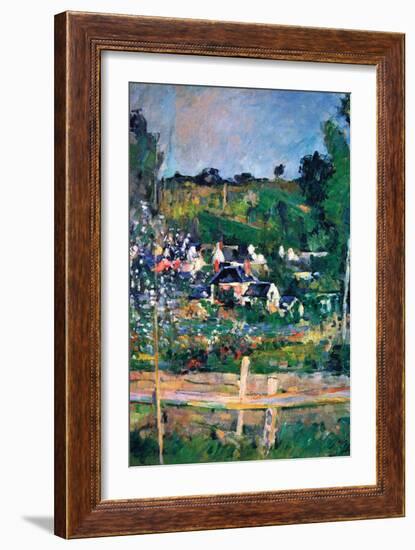 Village Behind The Fence-Paul Cézanne-Framed Art Print