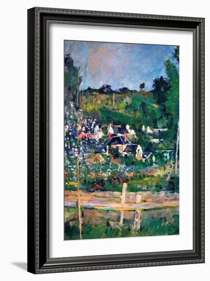 Village Behind The Fence-Paul Cézanne-Framed Art Print