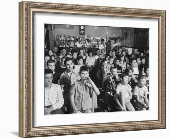 Village Cafe Used as Temporary Film Theater For Audiences-Larry Burrows-Framed Photographic Print