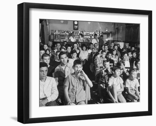 Village Cafe Used as Temporary Film Theater For Audiences-Larry Burrows-Framed Photographic Print