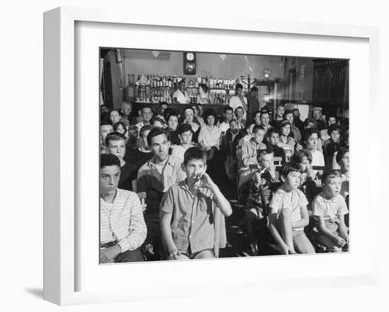 Village Cafe Used as Temporary Film Theater For Audiences-Larry Burrows-Framed Photographic Print