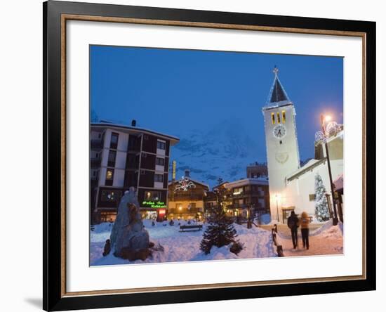 Village Church and Monte Cervino (The Matterhorn), Cervinia, Valle D'Aosta, Italian Alps-Christian Kober-Framed Photographic Print