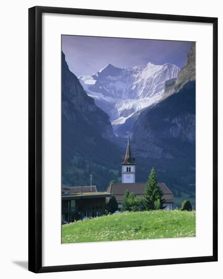 Village Church and Oberer Grindelwald Glacier, Jungfrau Region, Swiss Alps, Switzerland-Gavin Hellier-Framed Photographic Print