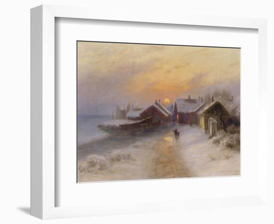 Village de pêcheur au crépuscule, Norvège.1904-Johannes Martin Grimelund-Framed Giclee Print