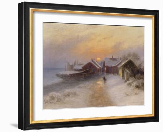 Village de pêcheur au crépuscule, Norvège.1904-Johannes Martin Grimelund-Framed Giclee Print