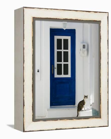 Village Door with Cat, Kokkari, Samos, Aegean Islands, Greece-Walter Bibikow-Framed Premier Image Canvas