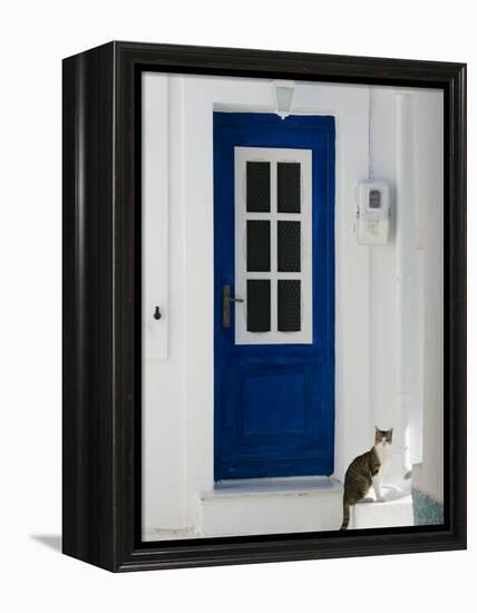 Village Door with Cat, Kokkari, Samos, Aegean Islands, Greece-Walter Bibikow-Framed Premier Image Canvas