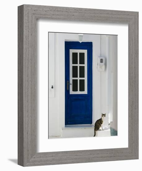 Village Door with Cat, Kokkari, Samos, Aegean Islands, Greece-Walter Bibikow-Framed Photographic Print