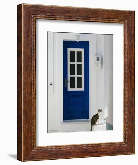 Village Door with Cat, Kokkari, Samos, Aegean Islands, Greece-Walter Bibikow-Framed Photographic Print