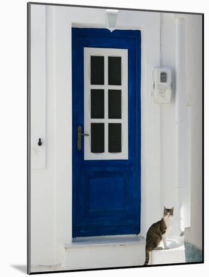 Village Door with Cat, Kokkari, Samos, Aegean Islands, Greece-Walter Bibikow-Mounted Photographic Print