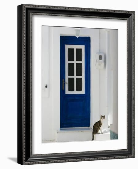 Village Door with Cat, Kokkari, Samos, Aegean Islands, Greece-Walter Bibikow-Framed Photographic Print