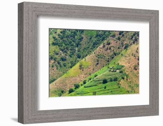 Village house and farmland on mountain slope, Simien Mountain, Ethiopia-Keren Su-Framed Photographic Print