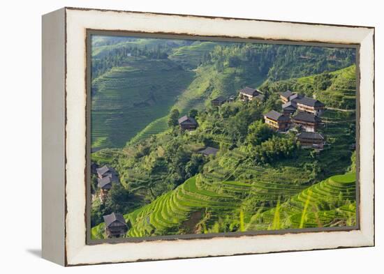 Village House and Rice Terraces in the Mountain, Longsheng, China-Keren Su-Framed Premier Image Canvas