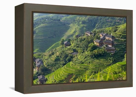 Village House and Rice Terraces in the Mountain, Longsheng, China-Keren Su-Framed Premier Image Canvas