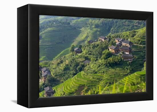 Village House and Rice Terraces in the Mountain, Longsheng, China-Keren Su-Framed Premier Image Canvas