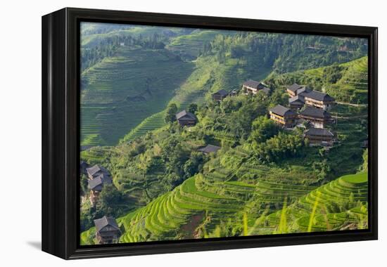 Village House and Rice Terraces in the Mountain, Longsheng, China-Keren Su-Framed Premier Image Canvas