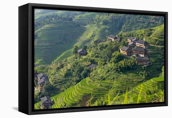 Village House and Rice Terraces in the Mountain, Longsheng, China-Keren Su-Framed Premier Image Canvas