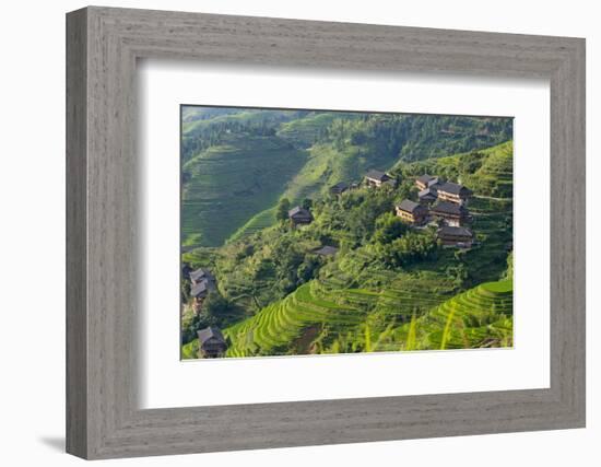 Village House and Rice Terraces in the Mountain, Longsheng, China-Keren Su-Framed Photographic Print