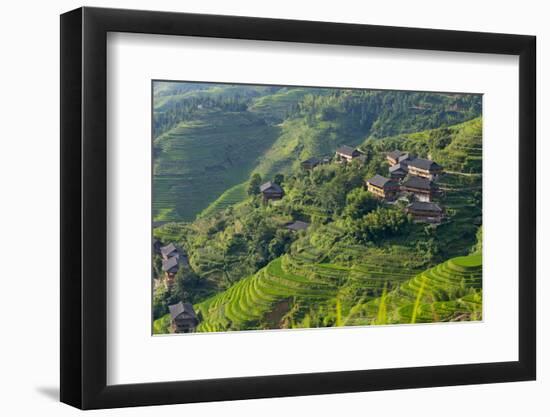 Village House and Rice Terraces in the Mountain, Longsheng, China-Keren Su-Framed Photographic Print