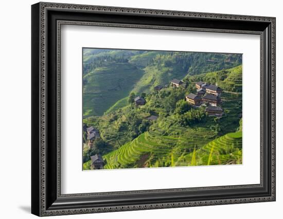 Village House and Rice Terraces in the Mountain, Longsheng, China-Keren Su-Framed Photographic Print