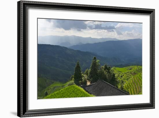 Village House and Rice Terraces in the Mountain, Longsheng, China-Keren Su-Framed Photographic Print