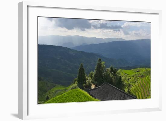 Village House and Rice Terraces in the Mountain, Longsheng, China-Keren Su-Framed Photographic Print