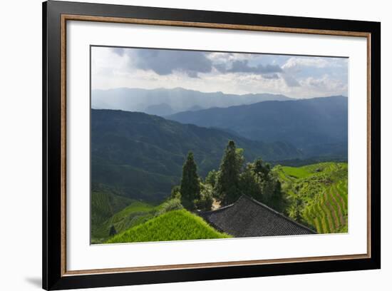 Village House and Rice Terraces in the Mountain, Longsheng, China-Keren Su-Framed Photographic Print